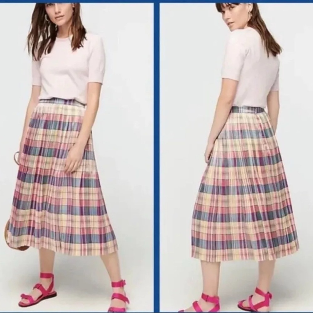 J. Crew Shimmery Plaid Multicolor Midi Skirt 2 Pleated